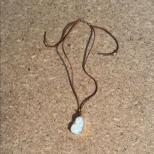 Suede chain white druzy necklace EUC